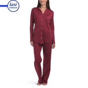 HANRO Deep Poppy Made In Portugal 2pc Cotton Deluxe Pajama Set